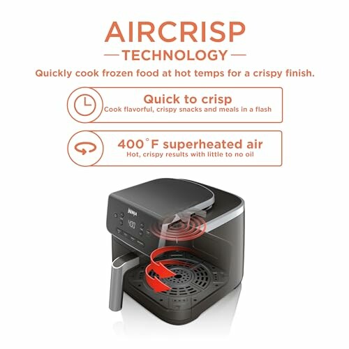 Air fryer with AirCrisp technology for quick cooking