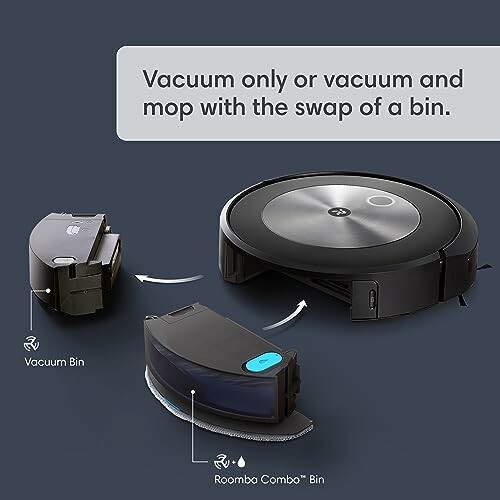 Robot vacuum with swappable vacuum and mop bins.
